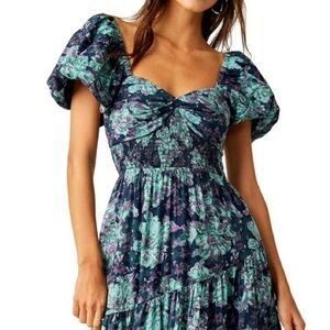 Free People Sundrenched Floral Tiered Maxi Sundress Emerald Combo